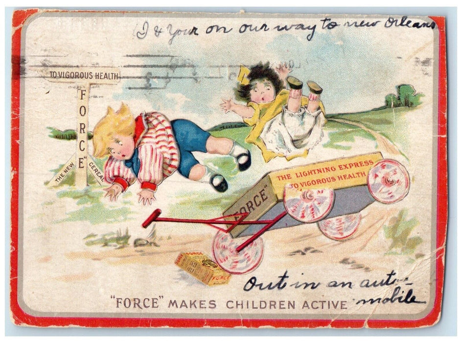 c1905 Force Makes Children Active Book Wagon Buffalo New York NY Postcard