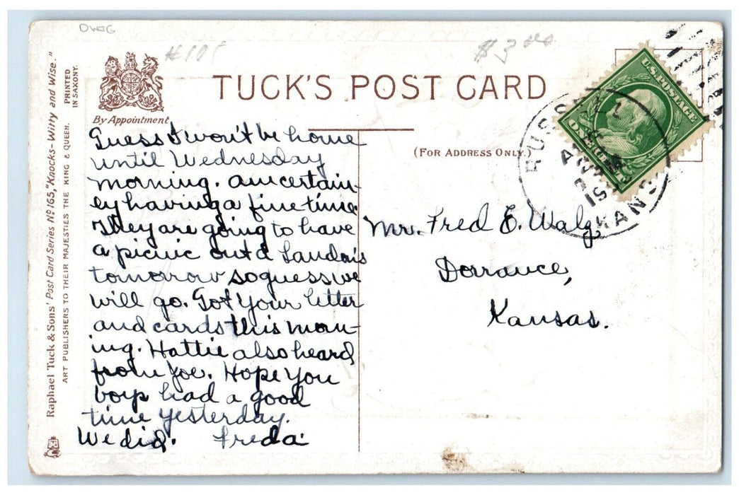 c1910s Don't Grab Everything In Sight Pig Dwig Tuck's Russell Kansas KS Postcard
