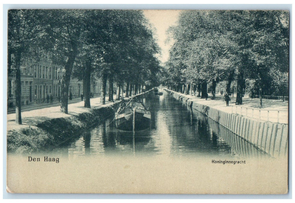 c1905 Koninginnegracht Canal & Street in The Hague Netherlands Postcard