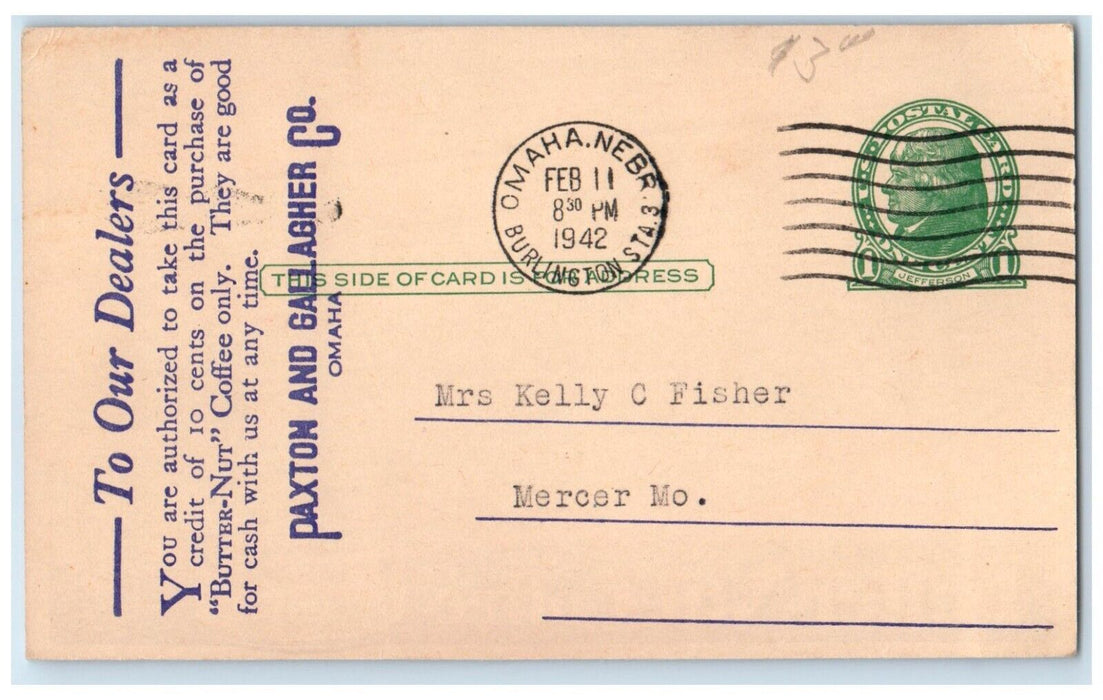 1942 Butter Nut Coffee Paxton And Gallagher Co Omaha NE Advertising Postcard