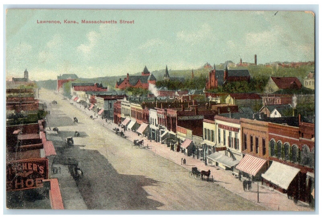 c1910 Massachusetts Street Horse Exterior Building Lawrence Kansas PCK Postcard