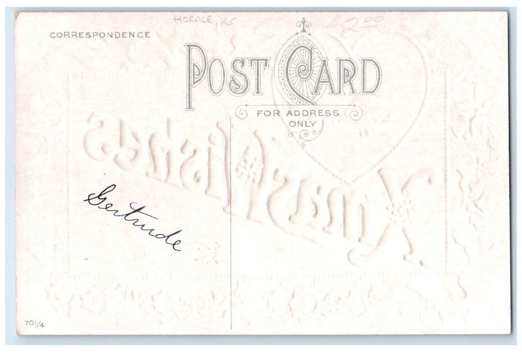 c1910 Loving Xmas Wishes From Horace Kansas Embossed Christmas Flowers Postcard