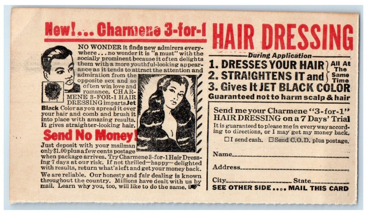 Charmene 3 for 1 Hair Dressing Tint Rite Advertising Chicago IL Antique Postcard