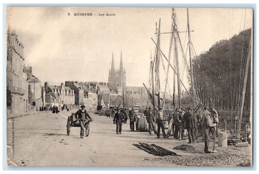 c1905 Les Quais Quimper France Schooner Boat Cart Antique Unposted Postcard