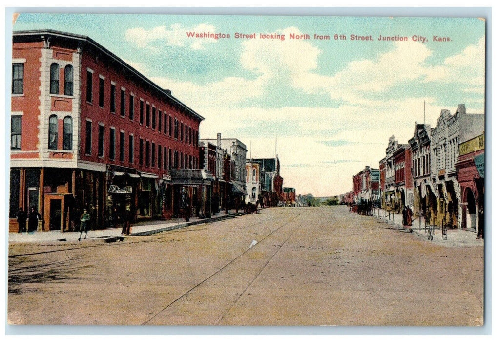 c1910 Washington Street Looking North Street Road Junction City Kansas Postcard