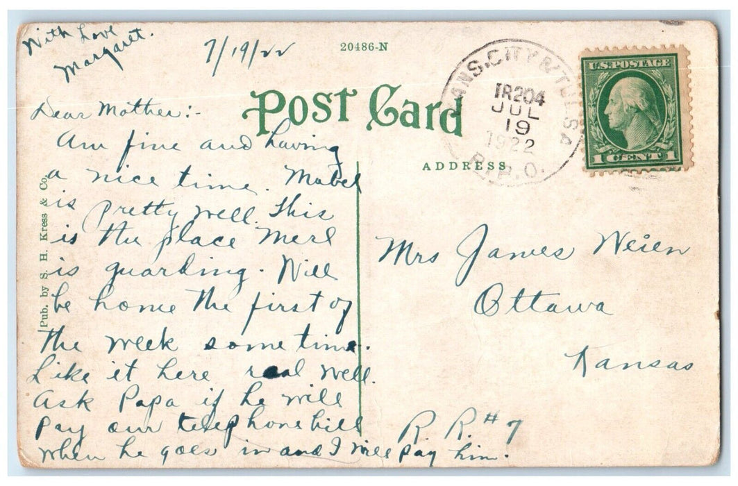 1922 M. K. T. Depot Chanute Railroad Kansas KS Posted Vintage Antique Postcard
