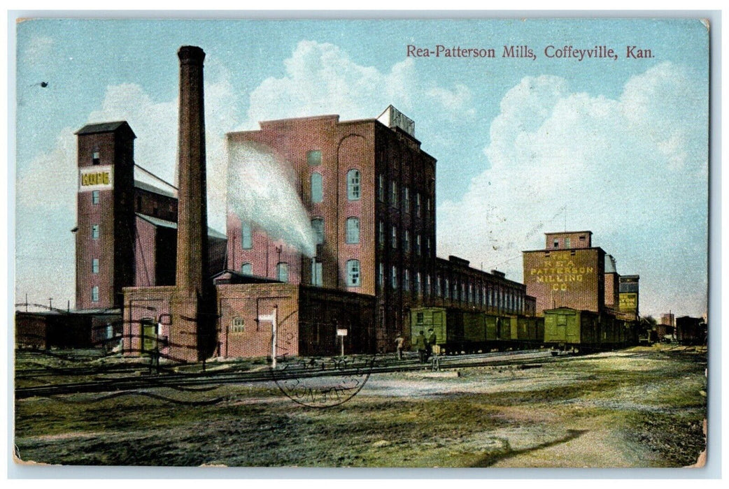1910 Exterior View Rea Patterson Mills Building Coffeyville Kansas KS Postcard