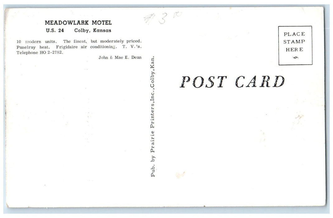c1940 Exterior View Meadowlark Motel Building Colby Kansas KS Unposted Postcard