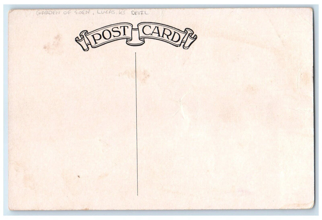 c1910 Garden Eden Devil Wooden Statue Lucas Kansas KS Vintage Antique Postcard