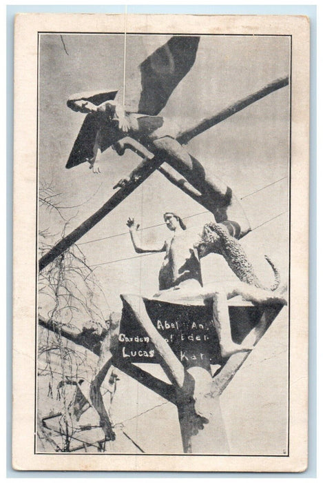 c1940 Abel Garden Eden Wood Sculpture Lucas Kansas KS Vintage Antique Postcard