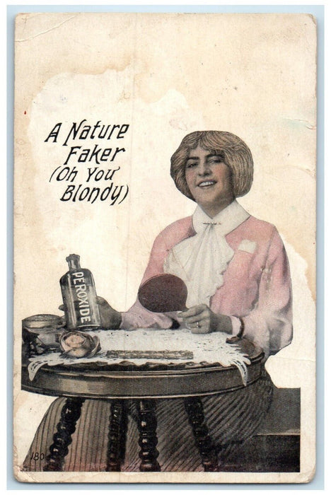 1913 A Nature Faker Peroxide Woman Hair Blondy Posted Antique Postcard