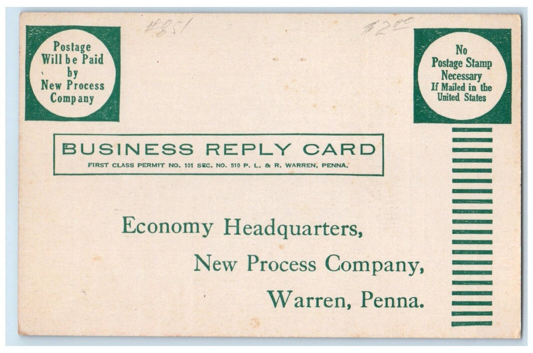 Thirsty Towel Economy Headquarters New Process Co Warren PA Advertising Postcard