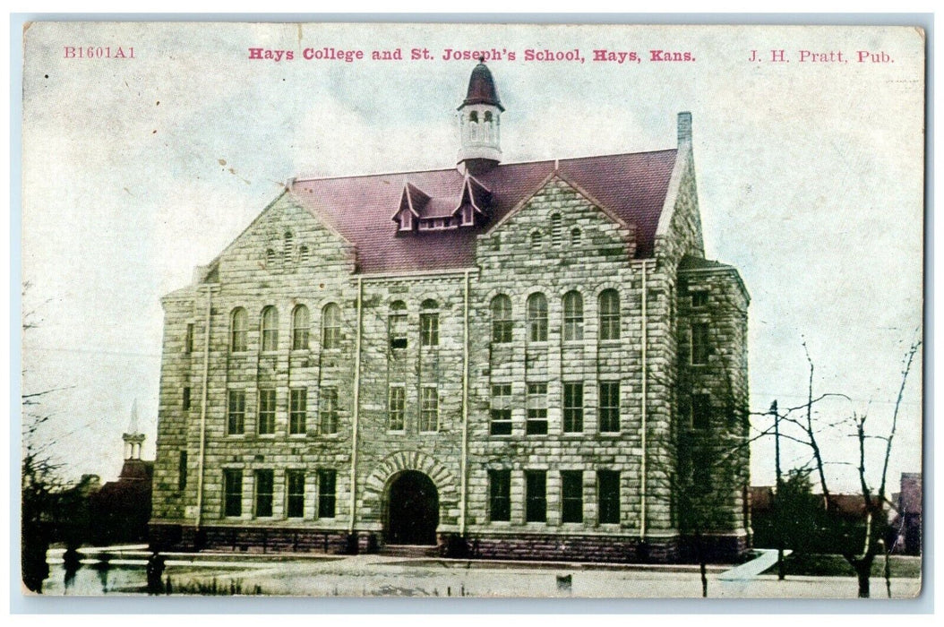 1911 Hays College St. Joseph School Exterior Building Road Hays Kansas Postcard