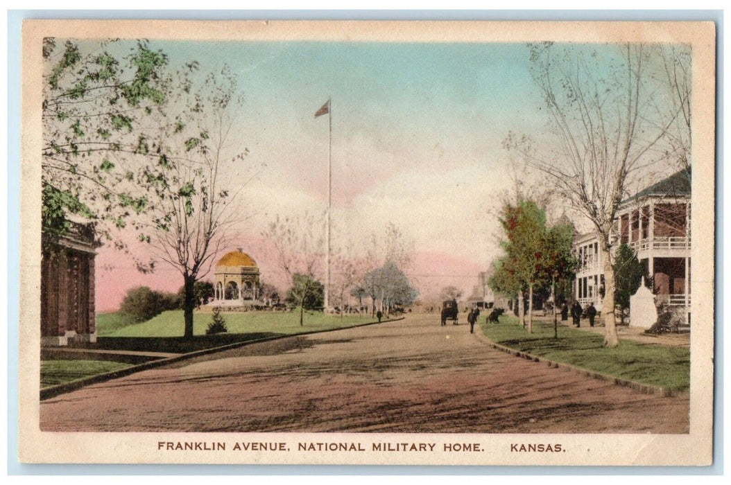 c1940 Franklin Avenue Road Exterior Flag National Military Home Kansas Postcard