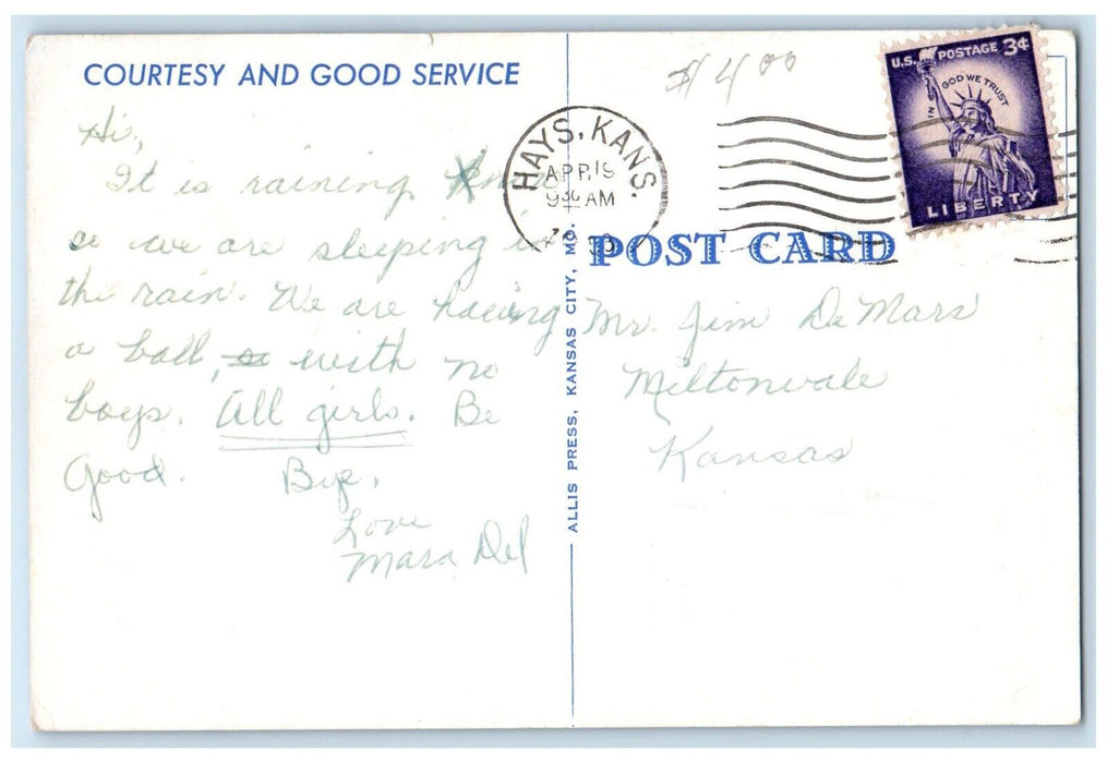 1933 Lamer Hotels Advertising Junction City Salina Hays Kansas Vintage Postcard