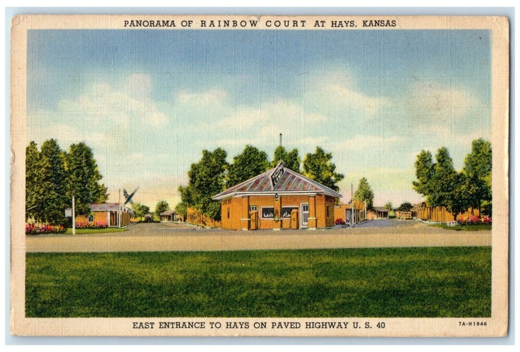1941 Panorama Rainbow Court East Entrance Paved Highway Hays Kansas KS Postcard