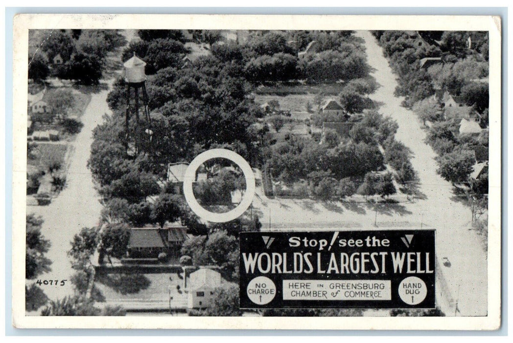 c1940 Airview Section Worlds Largest Well Chamber Greensburg Kansas KS Postcard