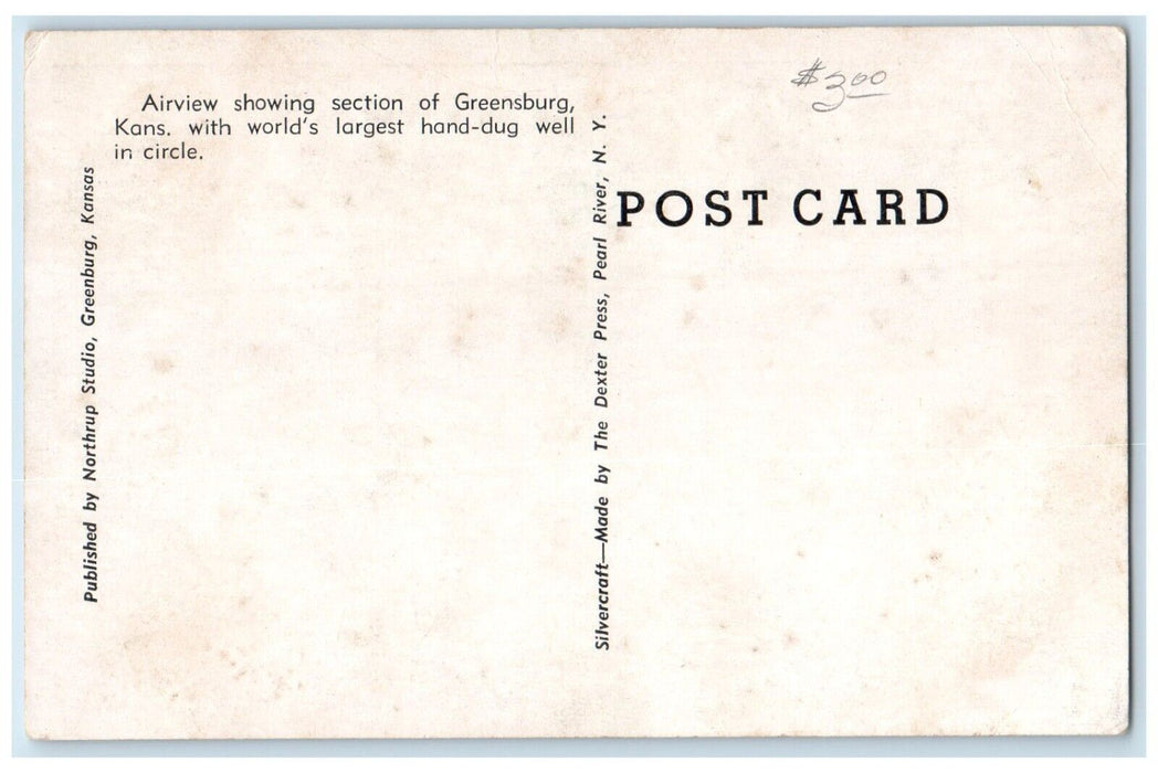 c1940 Airview Section Worlds Largest Well Chamber Greensburg Kansas KS Postcard