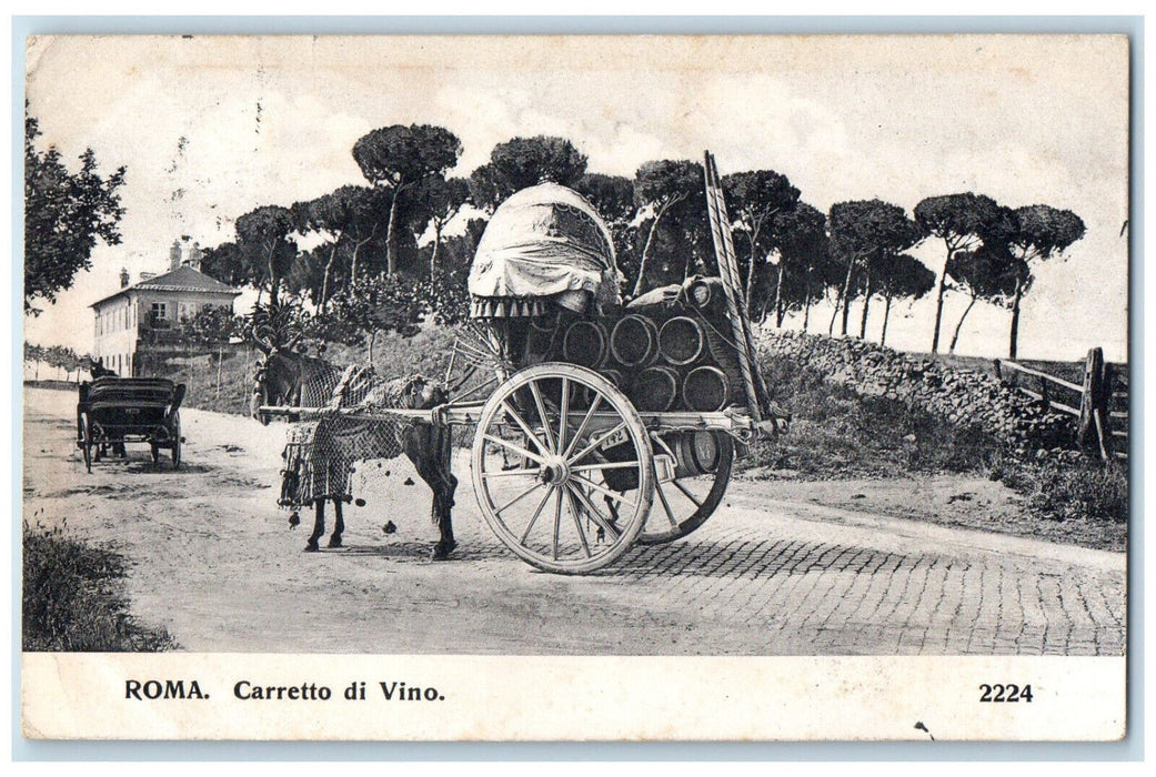 1910 Cart Of Wine Rome Italy Horse Carriage Antique Posted Postcard