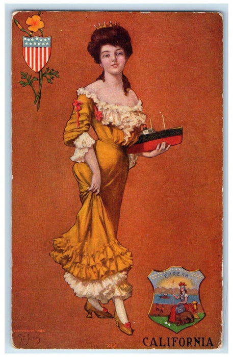 c1910's Pretty Woman Holding Boat California Rutland Iowa IA Antique Postcard