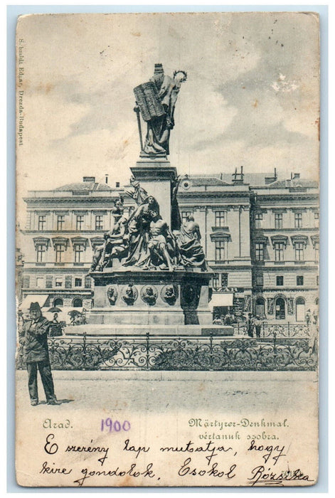 1900 Building Behind Martyrer Monument Arad Romania Antique Unposted Postcard