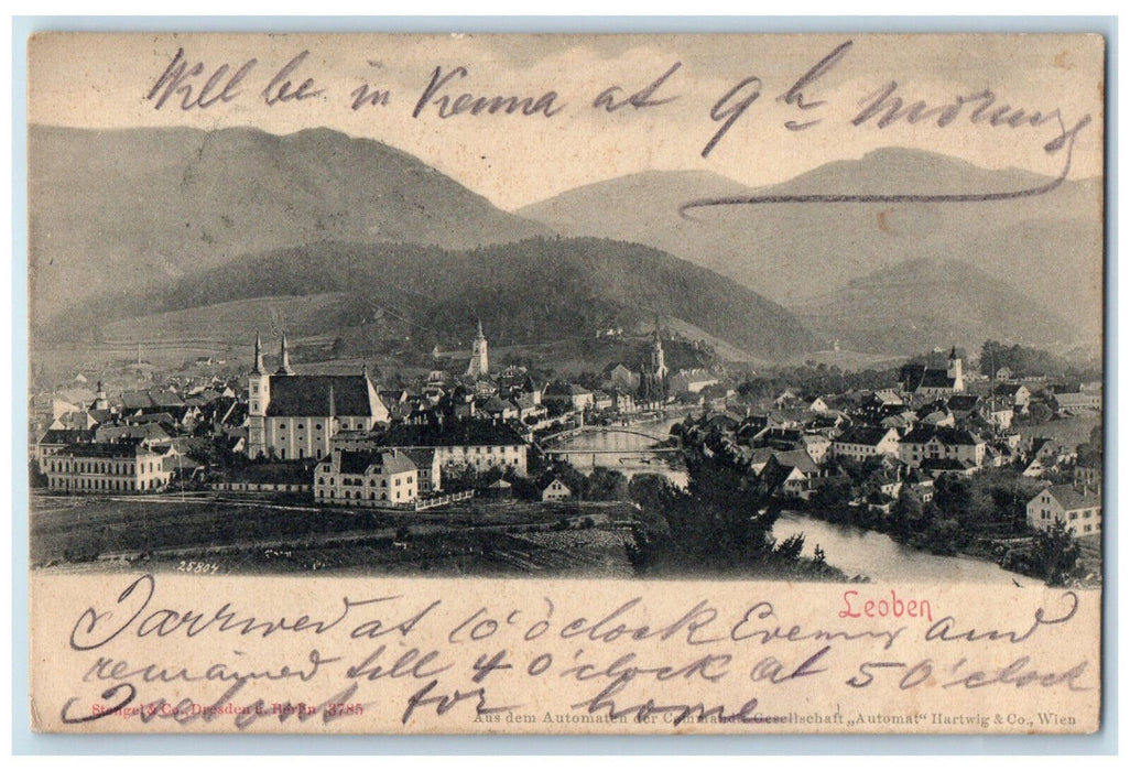 c1905 View of Buildings Mountains Leoben Austria Posted Antique Postcard