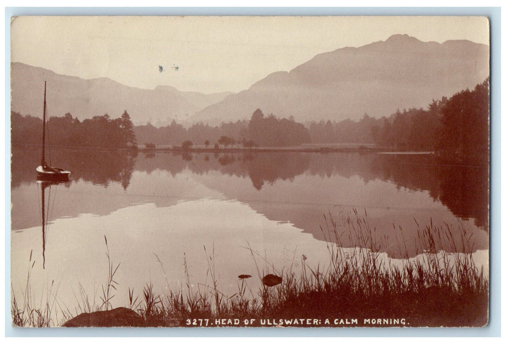 1908 Head of Ullswater A Calm Morning Glacial Lake England Antique Postcard