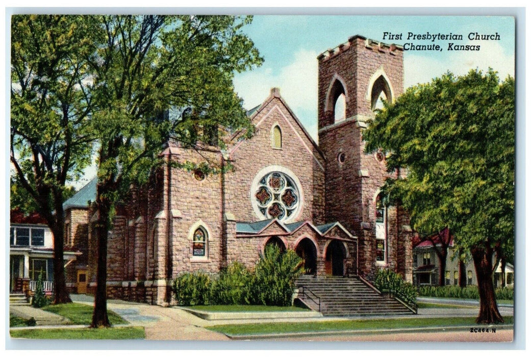 1940 Exterior View First Presbyterian Church Chanute Kansas KS Unposted Postcard