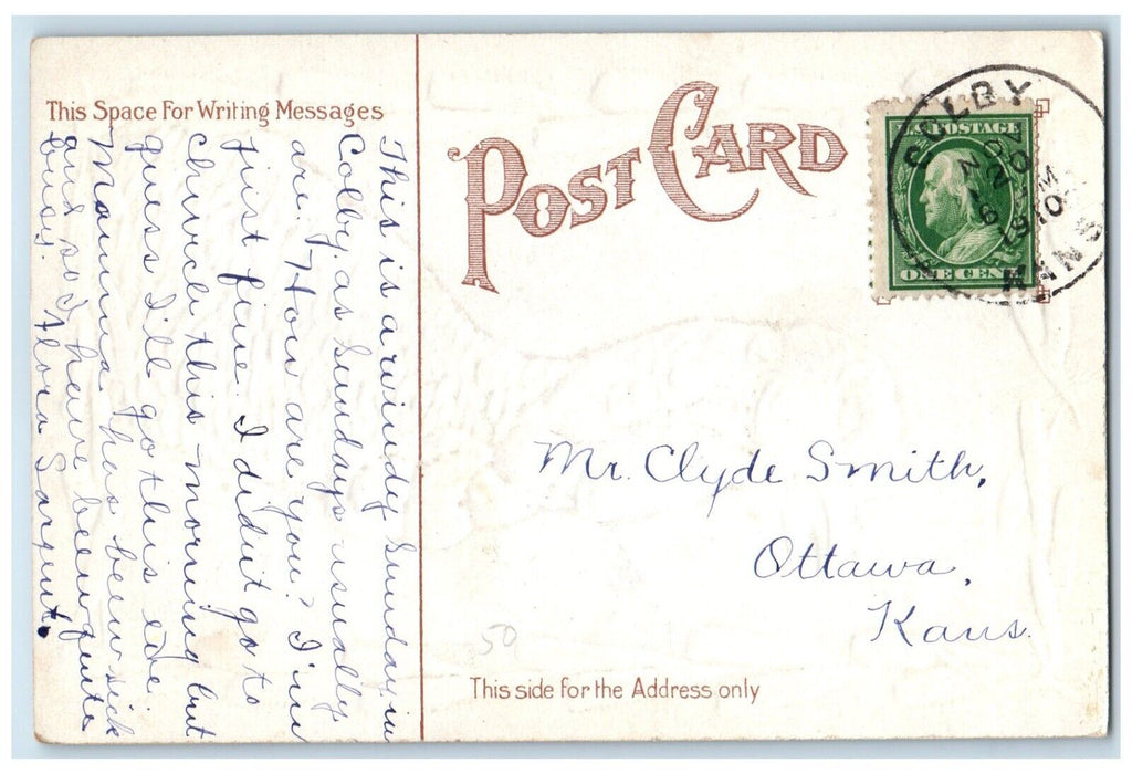 1910 Wishbone Who Said Turkey Embossed Colby Kansas KS Posted Antique Postcard
