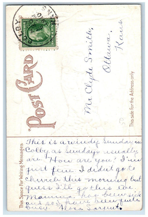1910 Wishbone Who Said Turkey Embossed Colby Kansas KS Posted Antique Postcard