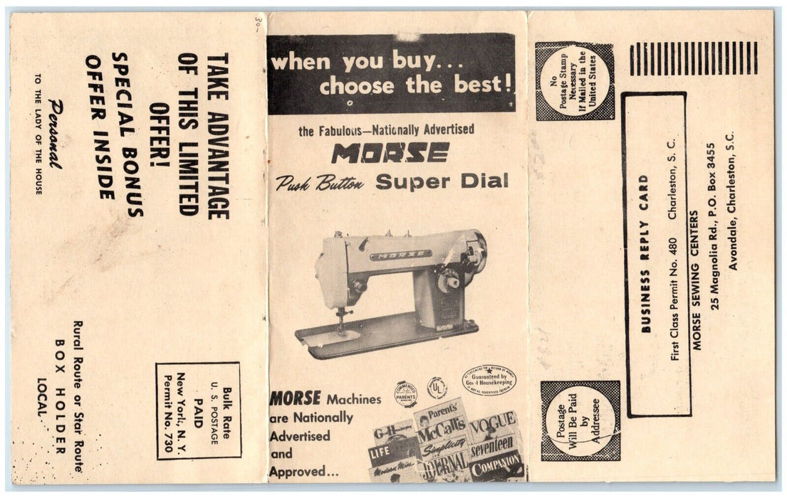 Singer Electric Portable Sewing Machine Advertising Charleston SC Postcard