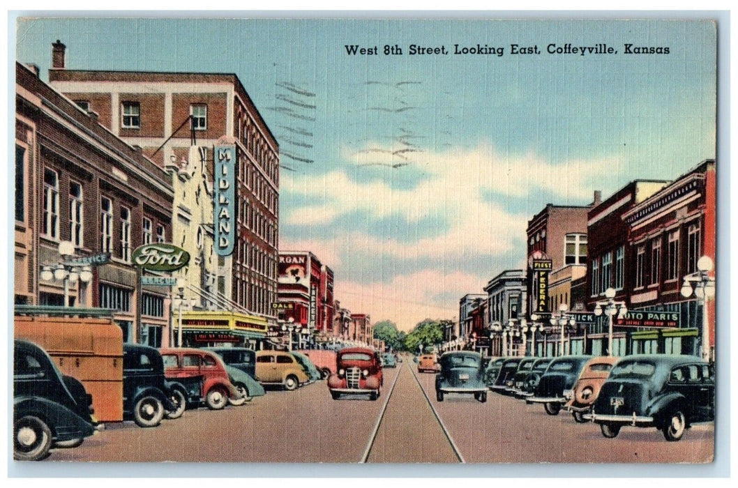 1943 West 8th Street Looking East Coffeyville Classic Cars Kansas KS Postcard