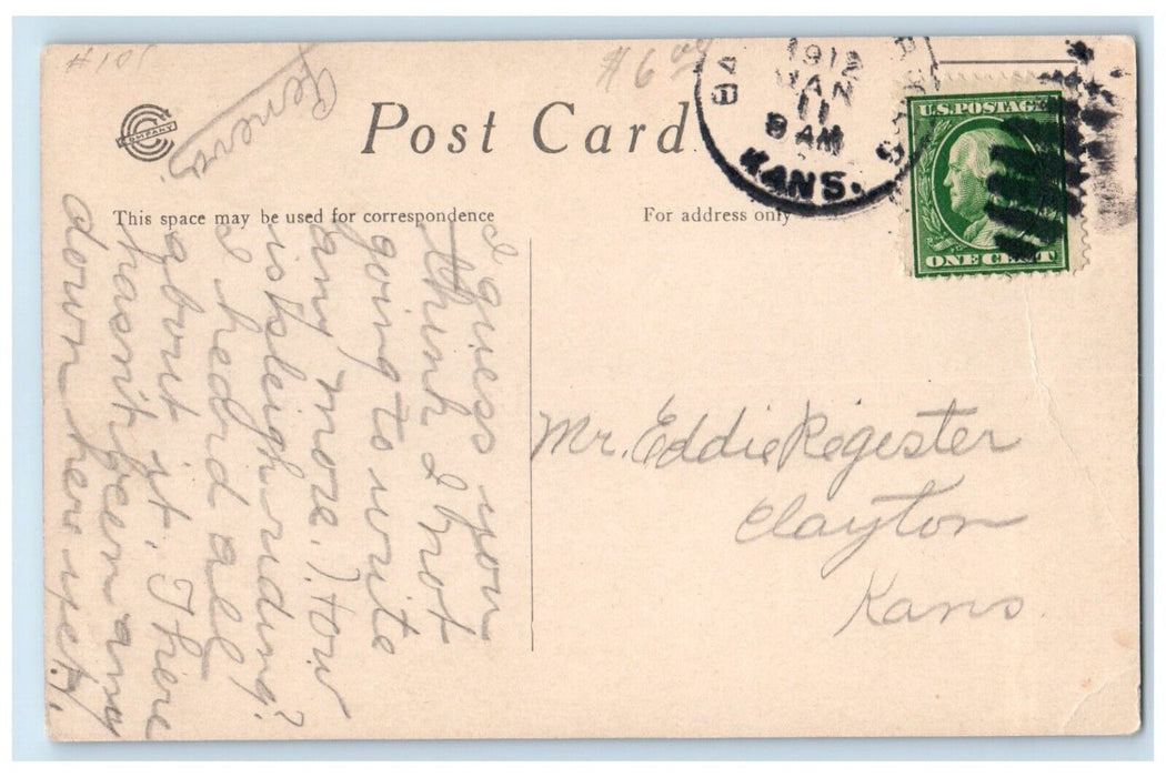 1912 Front View Johnston Library Building Baxter Kansas Antique Vintage Postcard