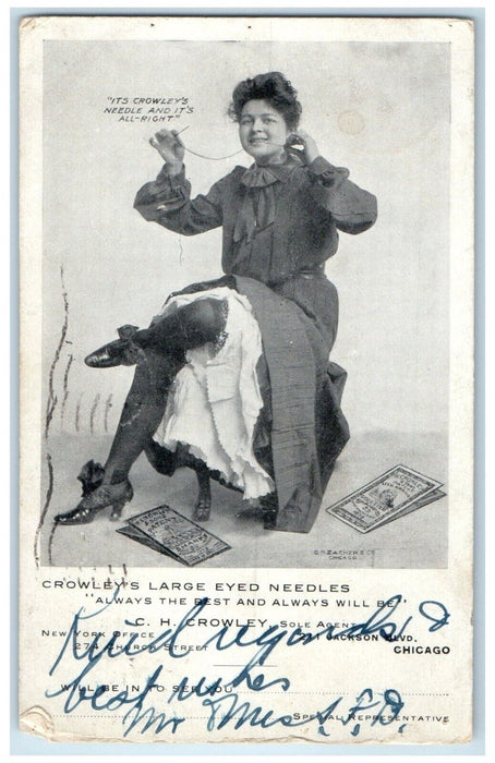 1905 Crowley's Large Eyed Needles Chicago IL, Colorado Springs CO Postcard