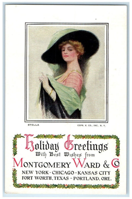 c1905 Stella Holiday Greetings Montgomery Ward & Co Portland OR Antique Postcard