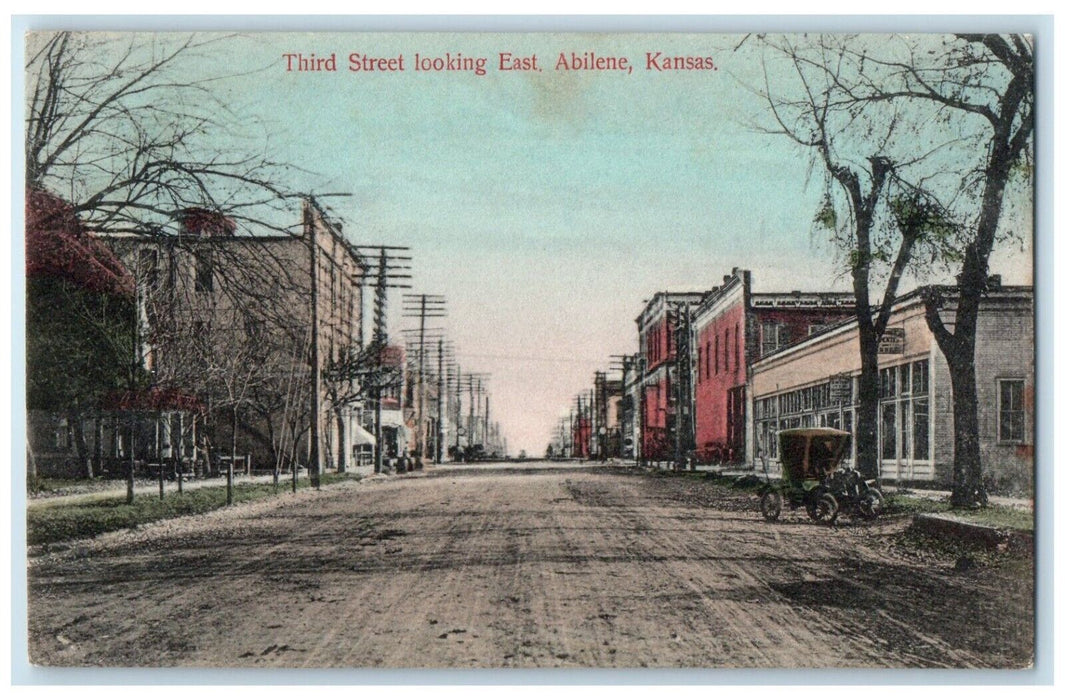c1910 Third Street Looking East Abilene Classic Car Buildings Kansas KS Postcard