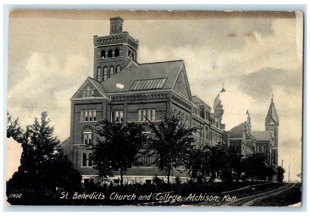 c1910 St Benedict Church College Building Atchison Kansas KS Antique Postcard