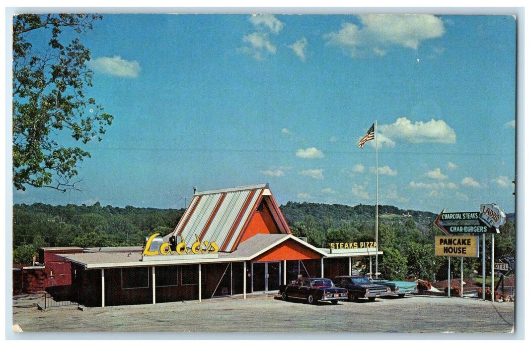 c1960's Ladd's Pancake & Steak House Cars Branson Missouri MO Vintage Postcard