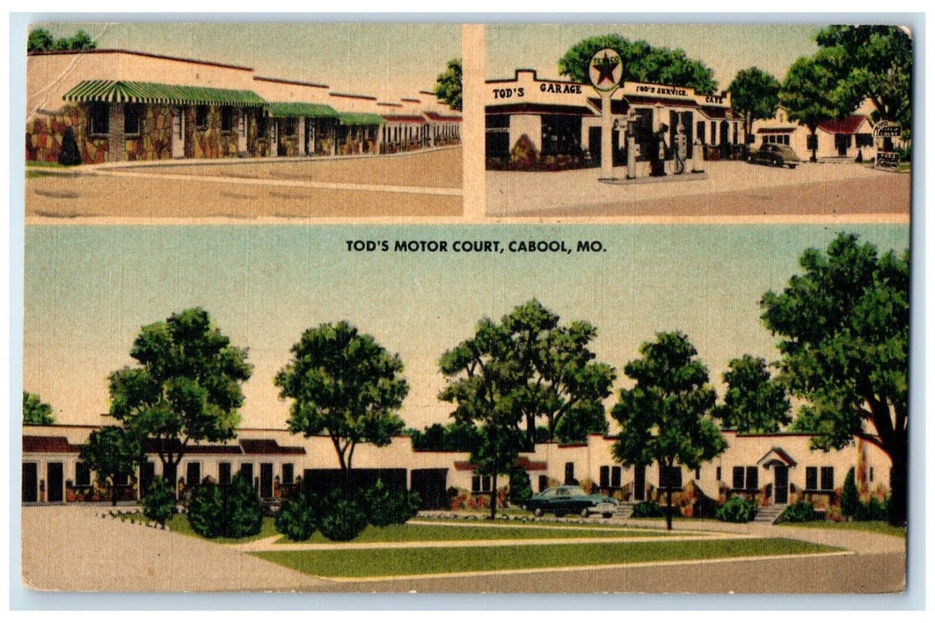 1951 Tod's Motor Court Motel Texaco Gas Station Cabool MO Multiview Postcard