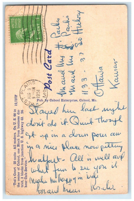 1951 Tod's Motor Court Motel Texaco Gas Station Cabool MO Multiview Postcard
