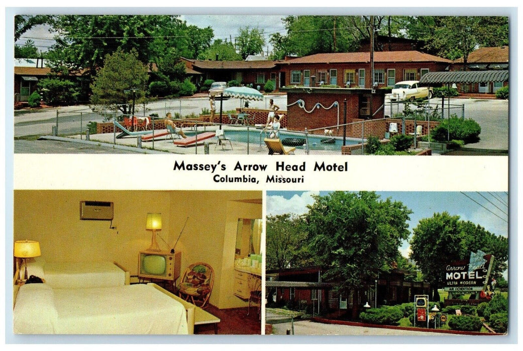 c1960's Massey's Arrow Head Motel Columbia Missouri MO Multiview Postcard