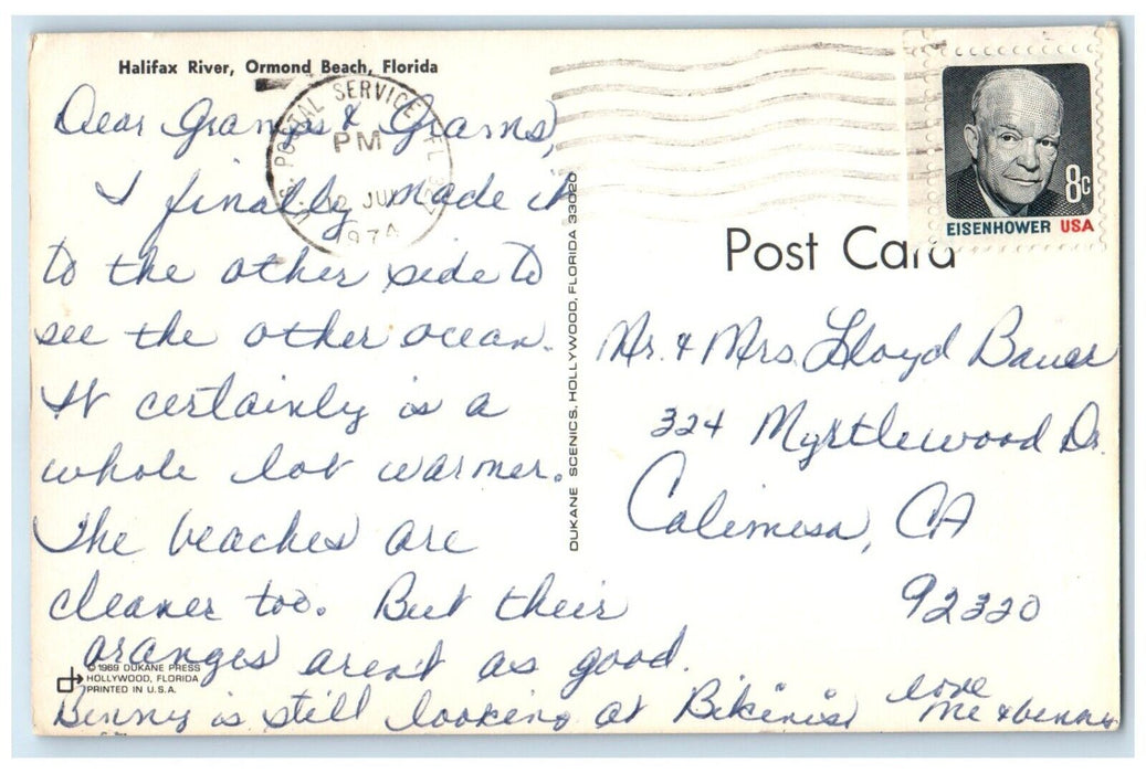 1974 View Of Halifax River Ormond Beach Florida, US Postal Service FL Postcard
