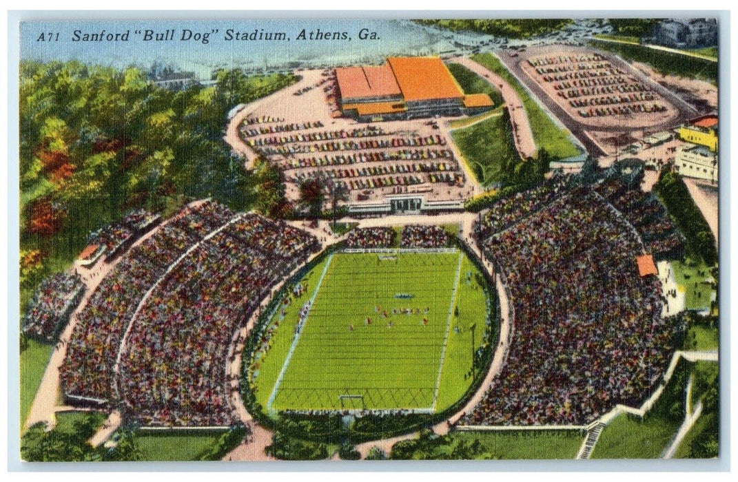 c1950's Aerial View Of Sanford Bull Dog Stadium Athens Georgia GA Postcard