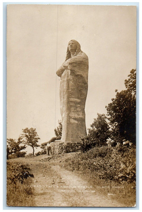 Lorado Taft's Black Hawk Statue Oregon Illinois IL RPPC Photo Unposted Postcard