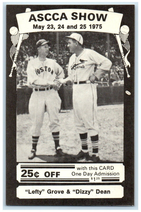 1975 Ascca Show "Lefty" Grove & "Dizzy" Dean New York NY Advertising Postcard
