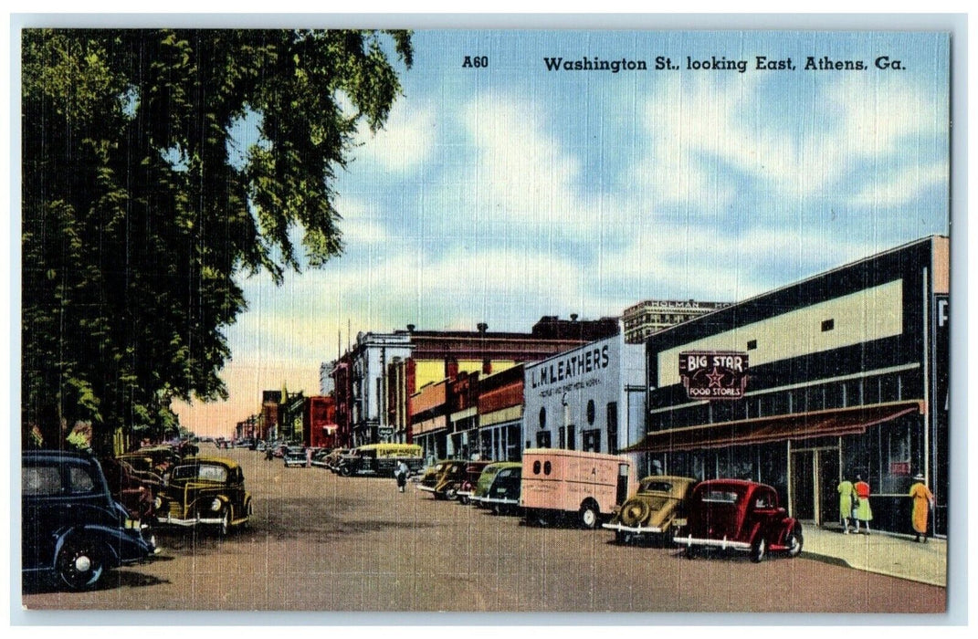 View Of Washington St. Looking East Big Star Cars Athens Georgia GA Postcard