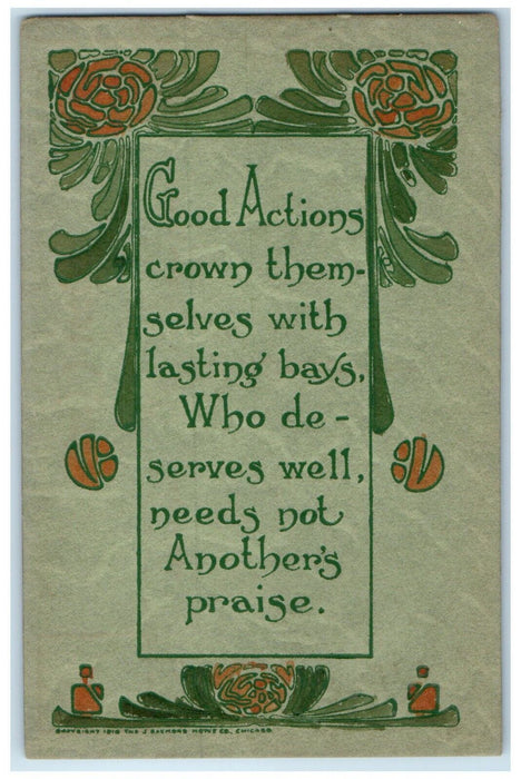 c1910's Raymond Howe Motto Good Actions Crown Arts Crafts Antique Postcard