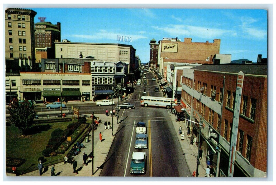 1959 Looking Up Haywood Street Pritchard Park Asheville North Carolina Postcard