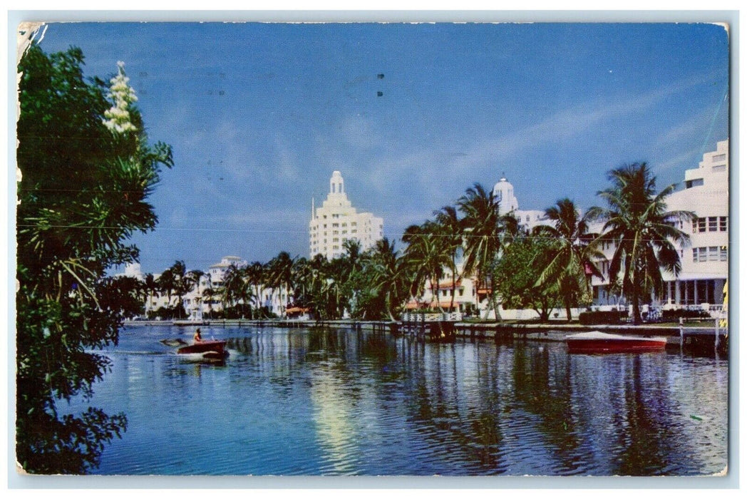 1952 Scenic View Waterways Indian Creek Miami Beach Florida FL Posted Postcard