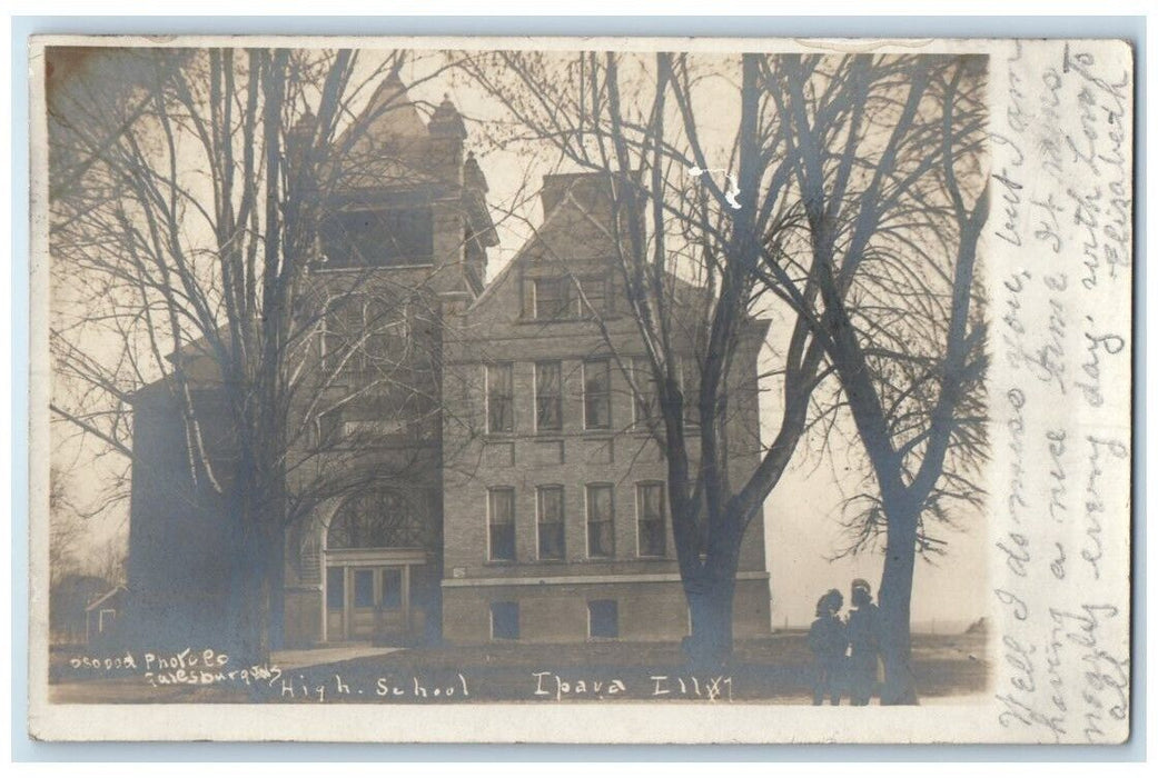 1907 High School Building Fulton County Ipava Illinois IL RPPC Photo Postcard